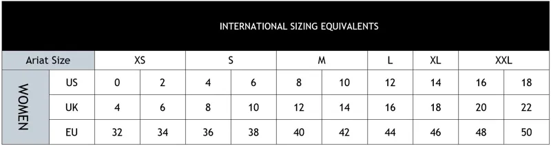 Ariat ladies clothing size chart 